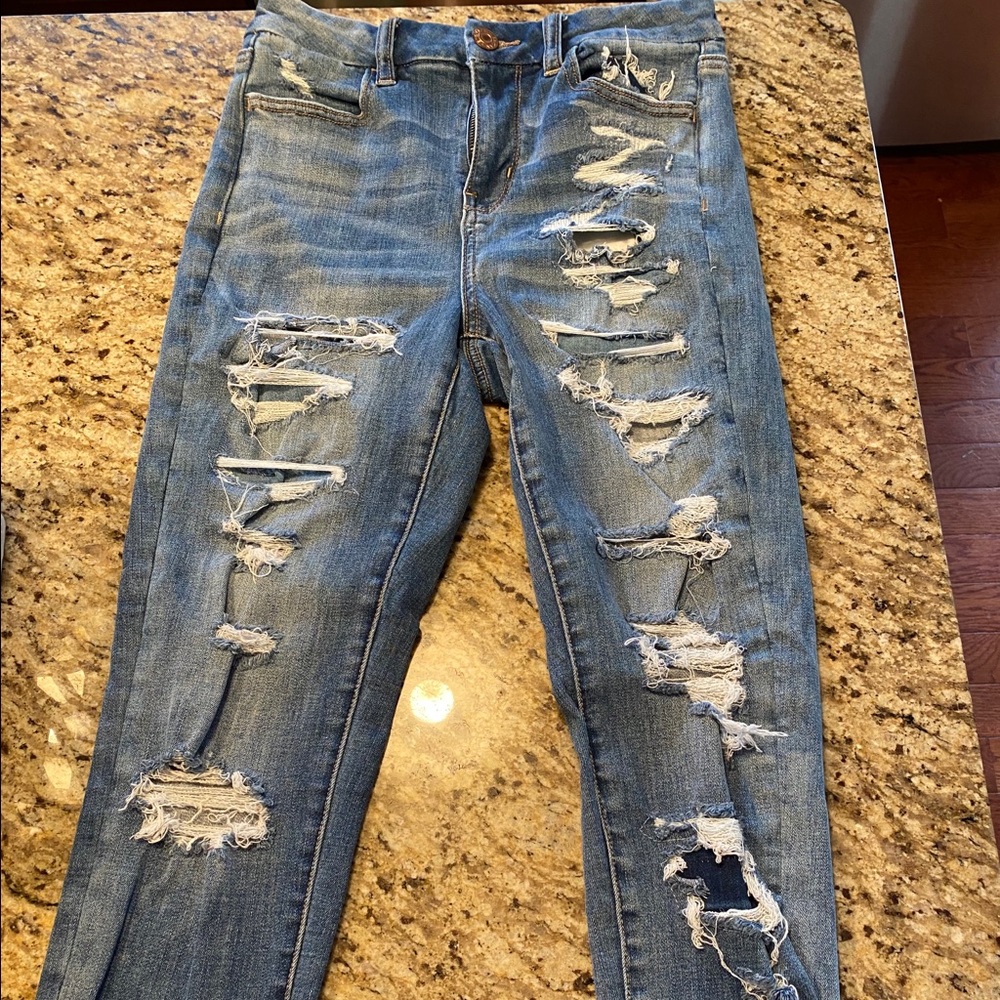 American Eagle Curvy High Rise Ripped Jeans